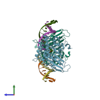 PDB entry 5zki coloured by chain, side view.
