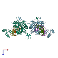 PDB entry 5zki coloured by chain, top view.