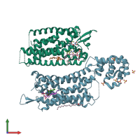 PDB entry 5zkq coloured by chain, front view.