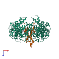 Hetero tetrameric assembly 2 of PDB entry 5zmd coloured by chemically distinct molecules, top view.