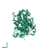 PDB entry 5zn3 coloured by chain, side view.