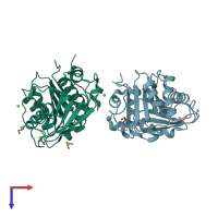 PDB entry 5zno coloured by chain, top view.