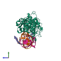 PDB entry 5zof coloured by chain, side view.
