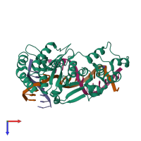 PDB entry 5zof coloured by chain, top view.