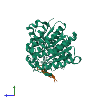 PDB entry 5zoo coloured by chain, side view.