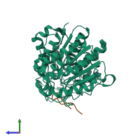 PDB entry 5zop coloured by chain, side view.