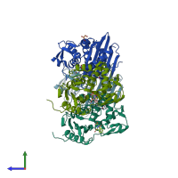 PDB entry 5zqc coloured by chain, side view.