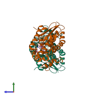 PDB entry 5zrm coloured by chain, side view.