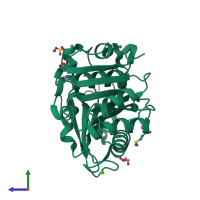 PDB entry 5zrq coloured by chain, side view.