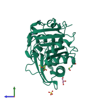 PDB entry 5zrr coloured by chain, side view.