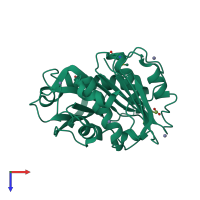 PDB entry 5zrr coloured by chain, top view.