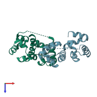 PDB entry 5zrx coloured by chain, top view.