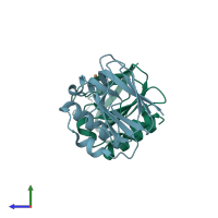PDB entry 5ztd coloured by chain, side view.
