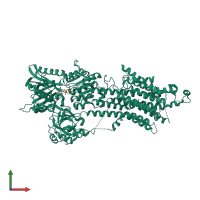 PDB entry 5ztf coloured by chain, front view.