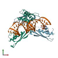 PDB entry 5ztm coloured by chain, front view.