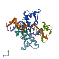 PDB entry 5zu1 coloured by chain, side view.