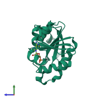 PDB entry 5zu9 coloured by chain, side view.