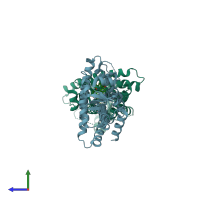 PDB entry 5zxi coloured by chain, side view.