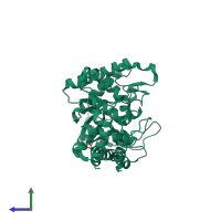 PDB entry 5zyd coloured by chain, side view.