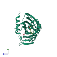 PDB entry 5zym coloured by chain, side view.