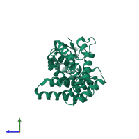 PDB entry 5zyq coloured by chain, side view.