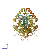 PDB entry 5zyu coloured by chain, side view.