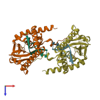 PDB entry 5zyu coloured by chain, top view.