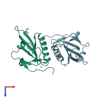 PDB entry 5zz0 coloured by chain, top view.