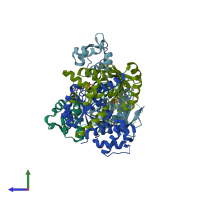 PDB entry 5zz6 coloured by chain, side view.