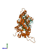 PDB entry 5zza coloured by chain, side view.