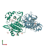 PDB entry 6a0f coloured by chain, front view.