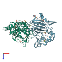 PDB entry 6a0f coloured by chain, top view.