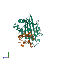 PDB entry 6a2b coloured by chain, side view.