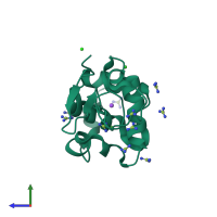 Monomeric assembly 1 of PDB entry 6a4p coloured by chemically distinct molecules, side view.