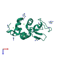 Monomeric assembly 1 of PDB entry 6a4p coloured by chemically distinct molecules, top view.