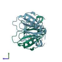 PDB entry 6a52 coloured by chain, side view.
