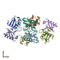 PDB entry 6a6i coloured by chain, front view.