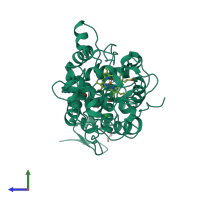 PDB entry 6a6q coloured by chain, side view.