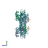 PDB entry 6a73 coloured by chain, side view.