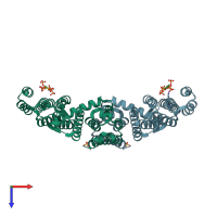 PDB entry 6a73 coloured by chain, top view.