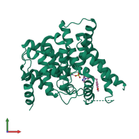 PDB entry 6acb coloured by chain, front view.