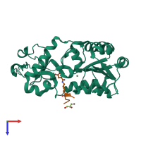 PDB entry 6aco coloured by chain, top view.