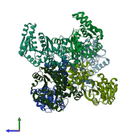 PDB entry 6acq coloured by chain, side view.