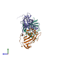 PDB entry 6acw coloured by chain, side view.