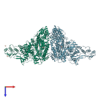 PDB entry 6acx coloured by chain, top view.