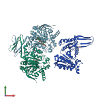 PDB entry 6adg coloured by chain, front view.