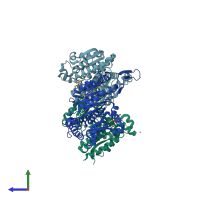 PDB entry 6adg coloured by chain, side view.