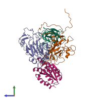 PDB entry 6adl coloured by chain, side view.