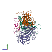 PDB entry 6adt coloured by chain, side view.