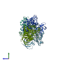 PDB entry 6ae3 coloured by chain, side view.